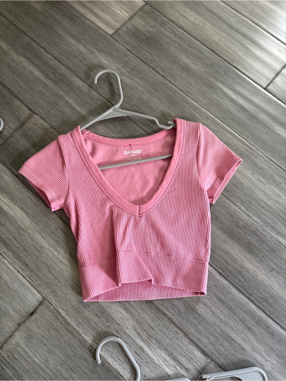 Garage Pink Ribbed V-Neck Crop Top
